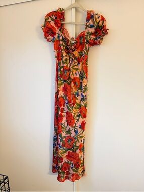 Topshop Pink Maxi Dress with Red Floral Print